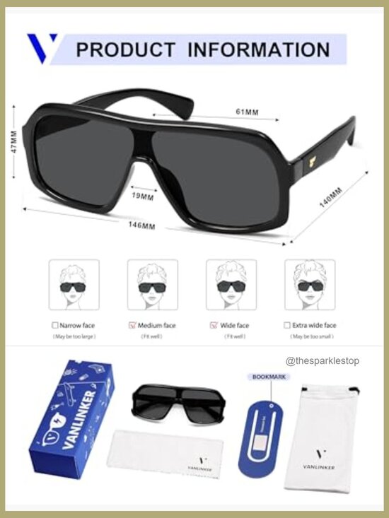 Oversized Aviator Polarized Sunglasses Large Shield Square Frame main image 6